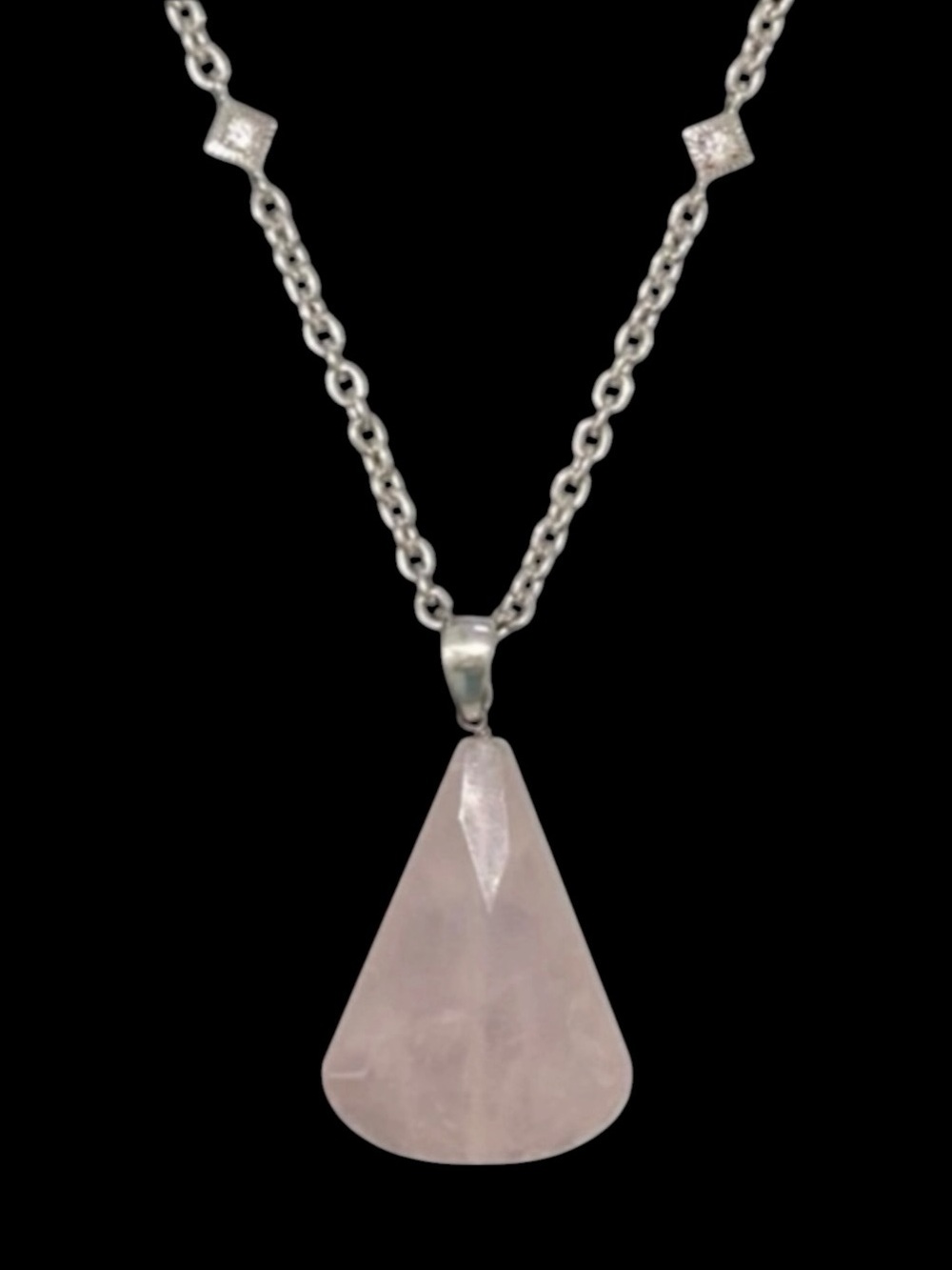 Deb Guyot Vintage .925 Sterling Silver Herkimer Rose Quartz Pendant Enhancer